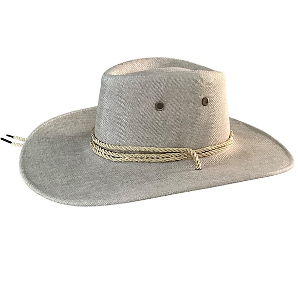 Luxtrada Classic Western Cowboy Linen Aussie Hat Twisted Rope Chin Strap New - Picture 7 of 16